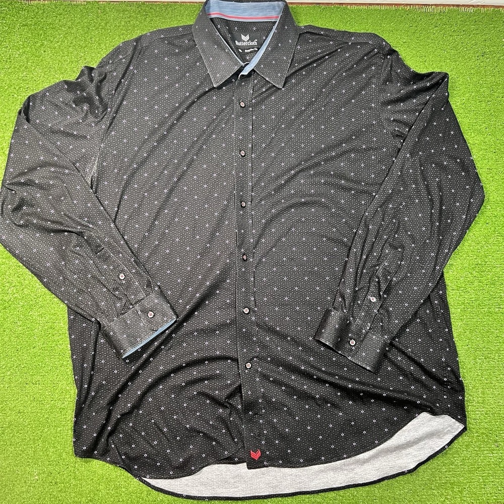Butter cloth Button Down 3XL Geometric AOP Black Pink Blue Accent‎ Casual Preppy